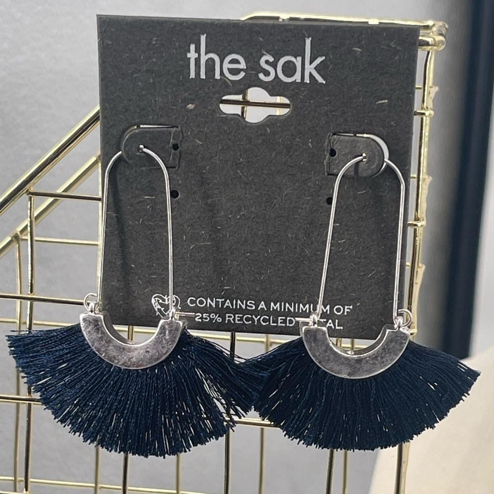 The Sak NWT silver toned navy blue fringe drop earrings